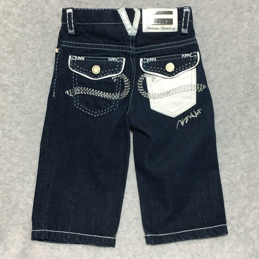 COOGI Limited Edition White Leather Trim Dark Rinse Indigo Denim Jeans Boys 18m